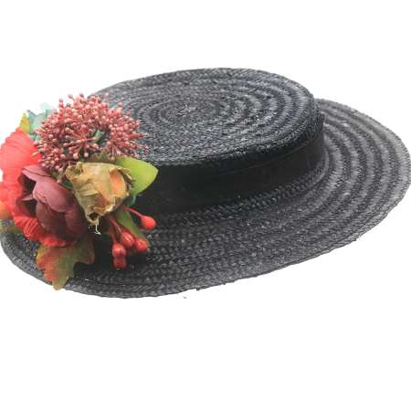 black straw hat autumn flowers